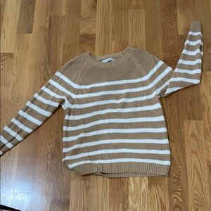 LOFT Tan and White Striped Sweater